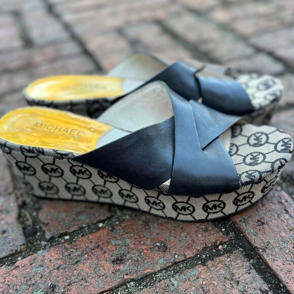 Michael Kors Shoes - Michael Kors MK Logo Platform Wedge Slides Size 7